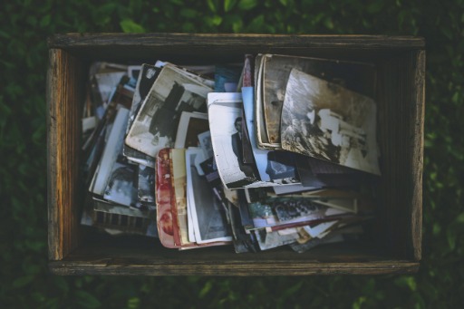 Old photos in a wooden box