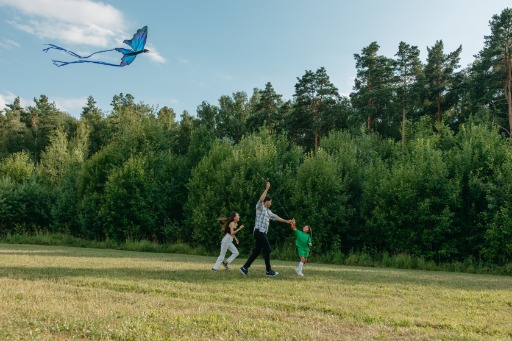 family flying a kite