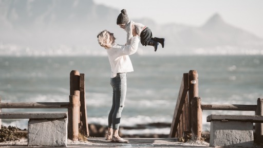 mother and kid at beach