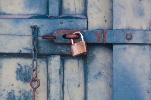 A padlock on a door